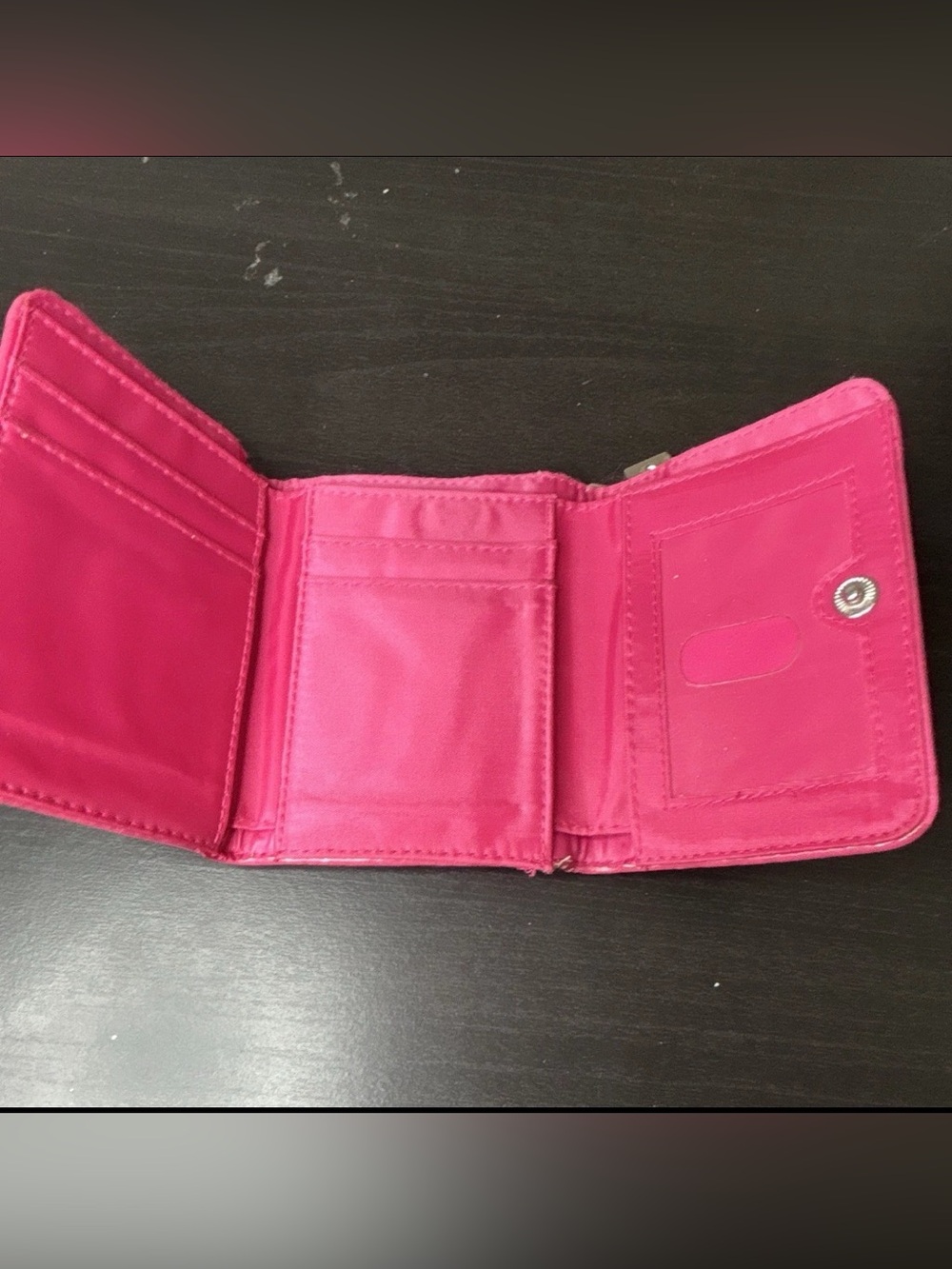 Hot Pink Faux Leather Trifold Wallet with Zipper Pockets - Picture 6 of 9